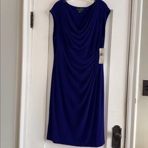 A blue Ralph Lauren dress luxurious jersey feel with draping from neck to waist.